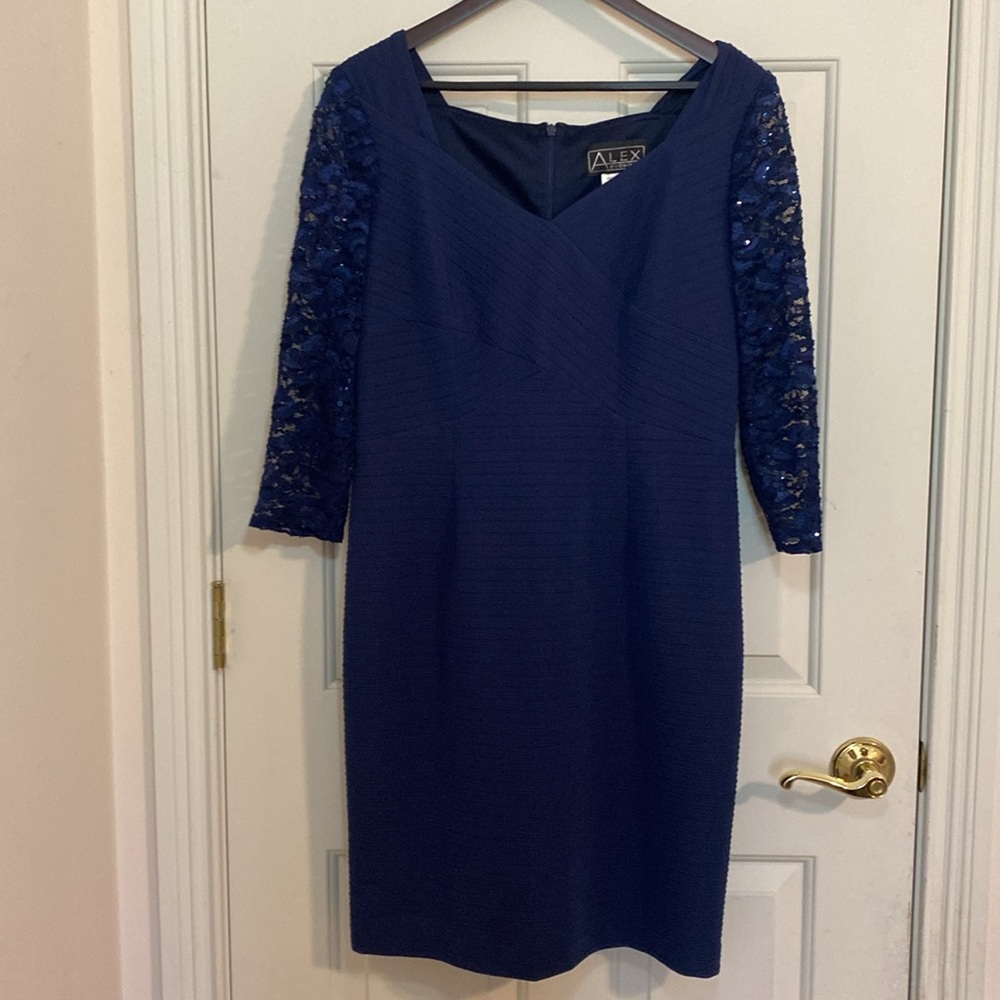 Alex Evenings blue lace sleeve dress | size 12